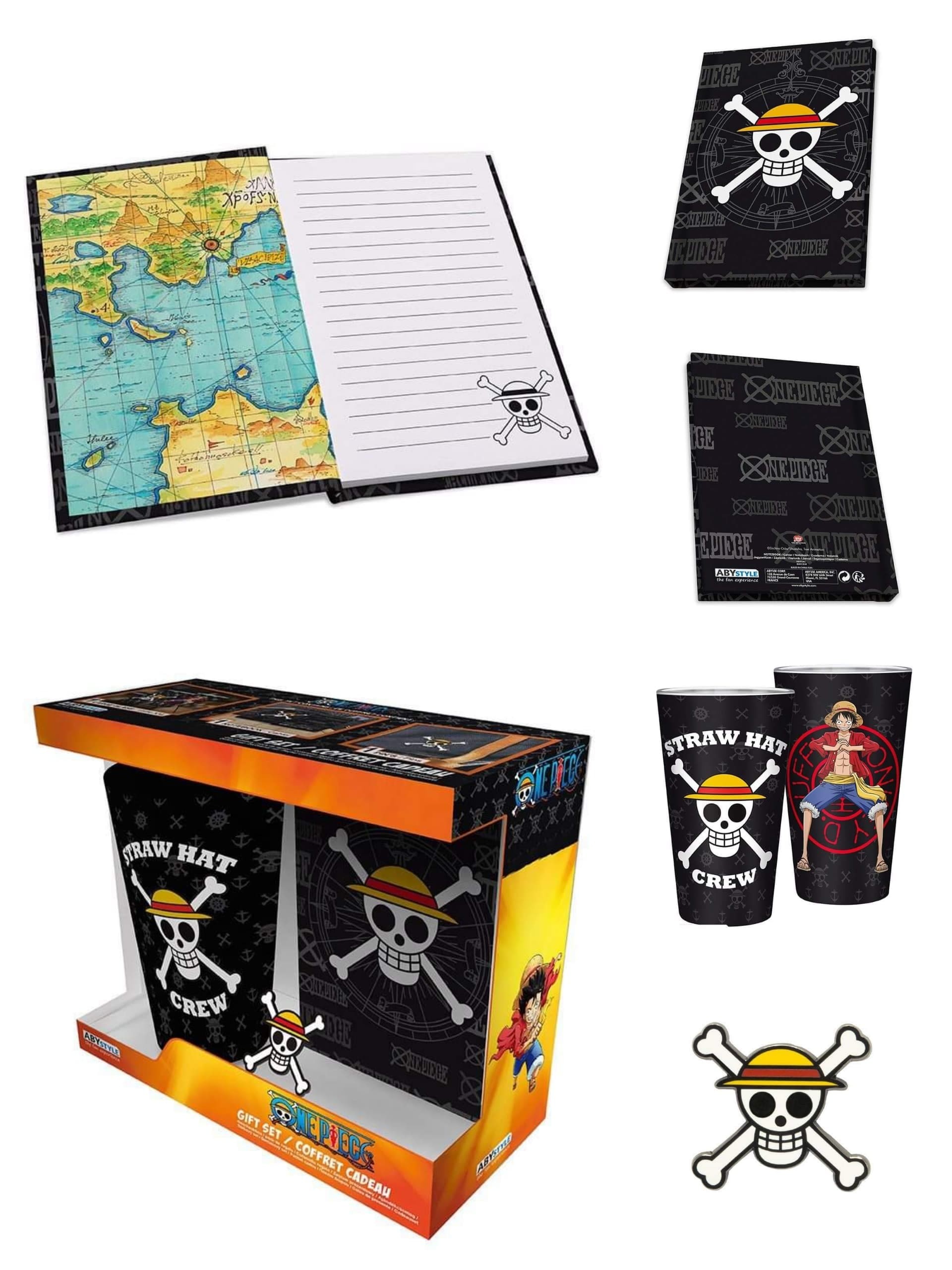 ONE PIECE - XXL glass + Pin + Pocket Notebook "Skull"