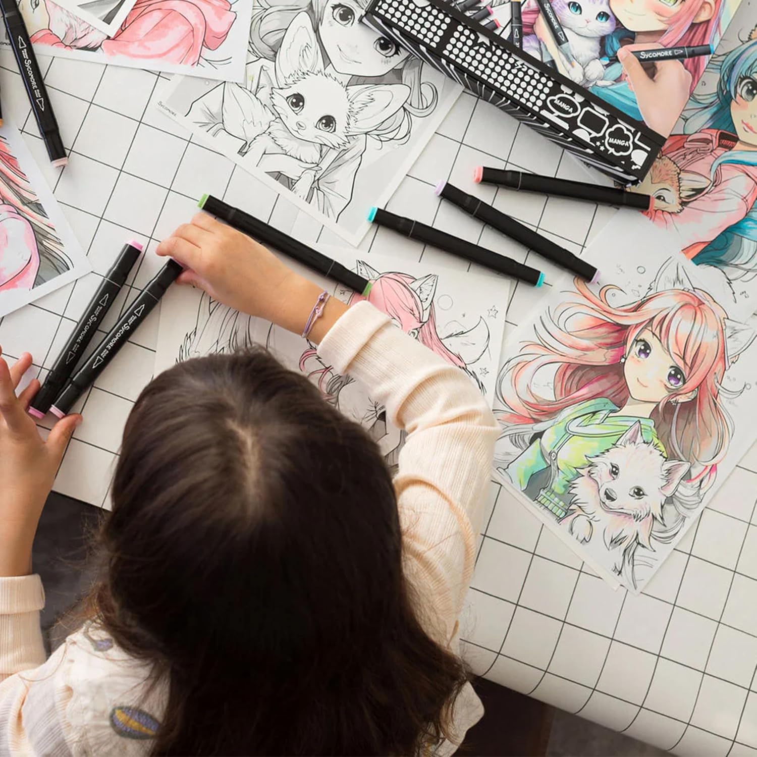 A scuola di manga e Kemonomimi - Pennarelli e fogli con griglia