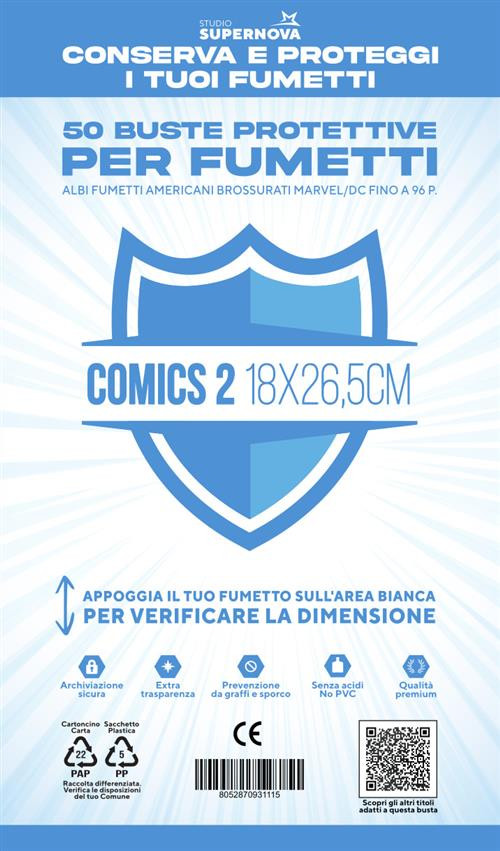 STUDIO SUPERNOVA - 50 Buste protettive Comics 2 (18 X 26,5)