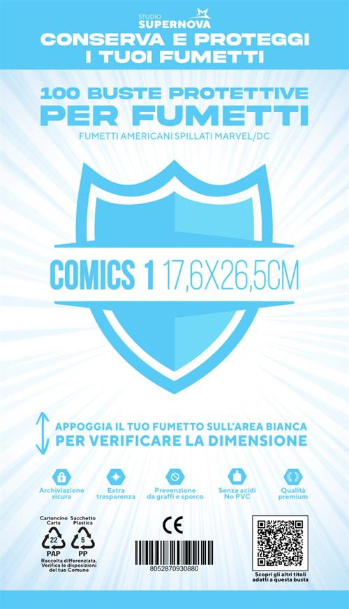 STUDIO SUPERNOVA - 100 Buste protettive Comics 1 (17,6 X 26,5)