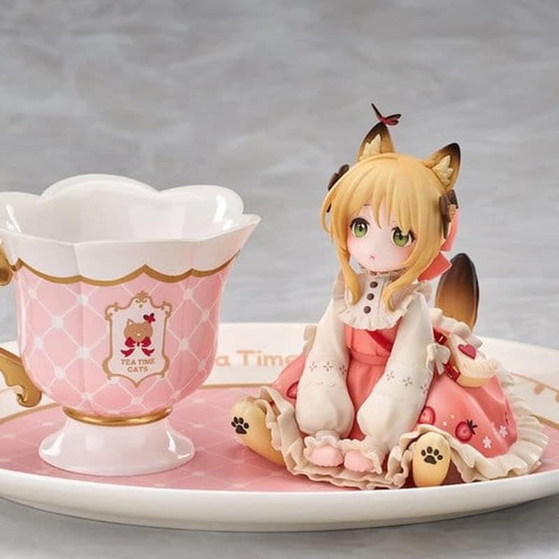 ORIGINAL CHARACTER - DLC Series Tea Time Cats Orange Cat Ribose PVC Figure 10 cm